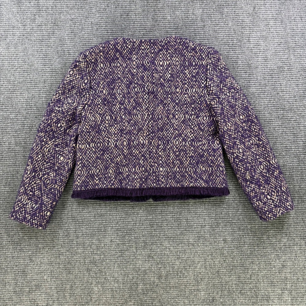 J.Crew Purple‎ Diamond Tweed Jacket Womens 6 Gold Button Fringe Trim Wool Blend - Picture 3 of 13
